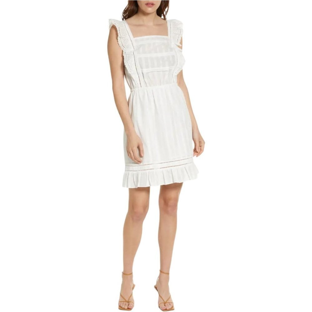 Scotch & Soda Eyelet‎ Ruffle Organic Cotton Pinafore Dress in White Size XS